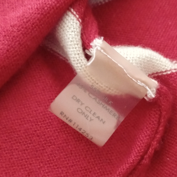 *Relisted* Cashmere & Silk Red White Stripe Long Sleeve Cardigan Skull on Back S - Picture 11 of 14